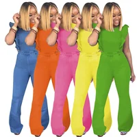 

Wholesale 5 colors 2019 fashion women denim jumpsuit hot selling flare jeans