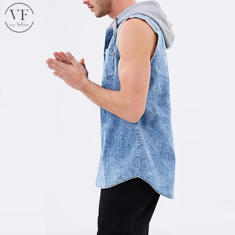 Custom Men Sleeveless Denim Hoodies Buy Hoodies Men Custom,Denim