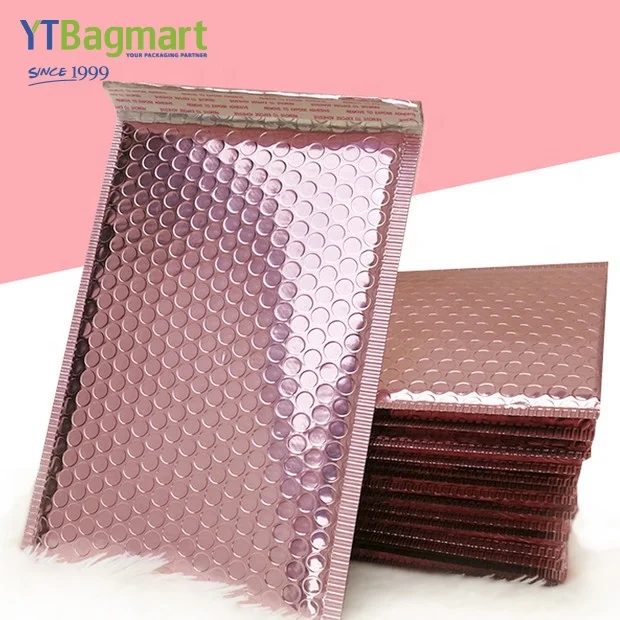 
Custom Printed Metallic Foil Rose Gold Plastic Envelopes Mailing Padded Poly Bubble Mailer Bag 