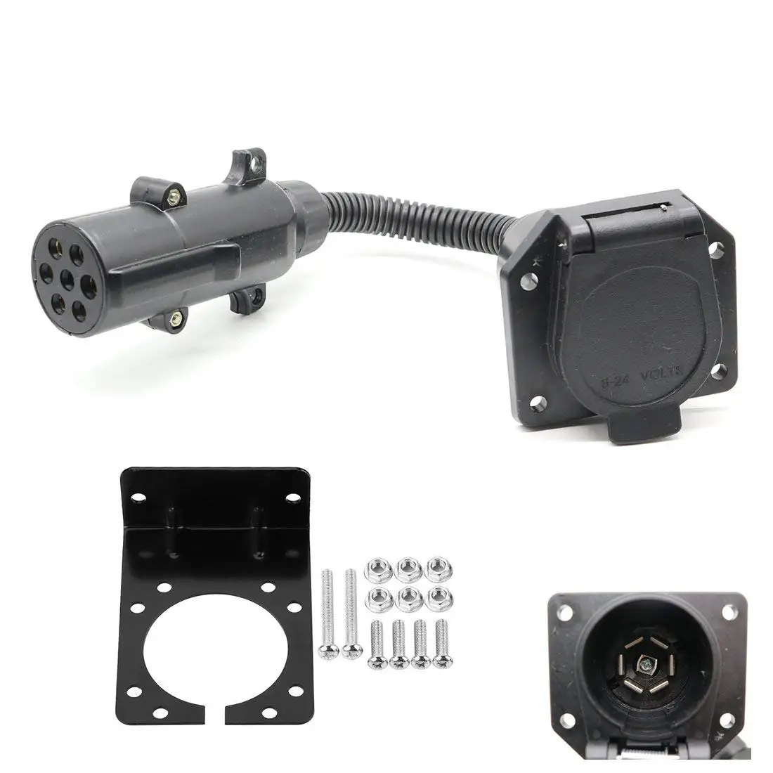 MagiDeal 7 Pin Blade To 6 Pin Round Trailer RV Light Connector Adapter Plug Converter