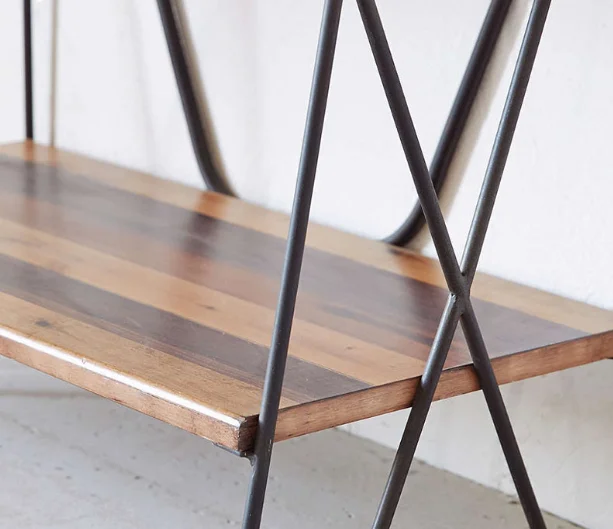 Free Standing Floor Loft Retro 4 Layers Black Metal With Wood Storage