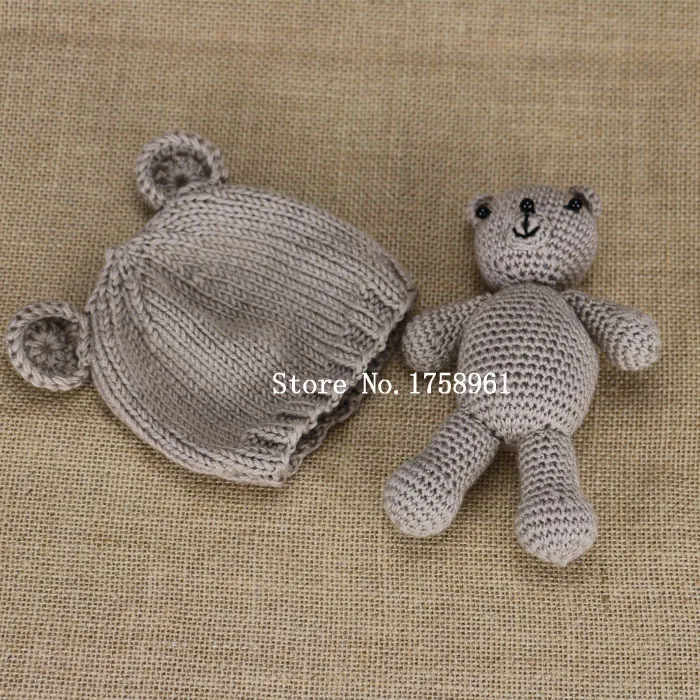 Hand Crochet Knitted Baby Hat Teddy Bear Bonnet Photography Photo Prop newborn knitting hats 0 3