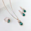 Drop shape gemstone claw chain sets wedding bridal necklace earrings ring jewelry