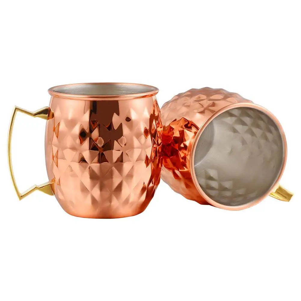 19 oz Stainless Steel Cups Set of 2 Hammered Moscow Mule Mug Rose Gold Hammered-type