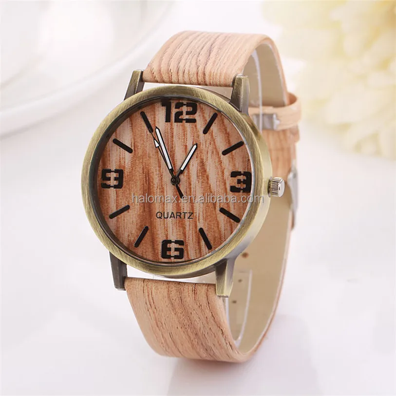 

Casual relojes mujer leather Wooden grain Analog quartz watch Fashion hour clock female wood women montre femme ladies watches
