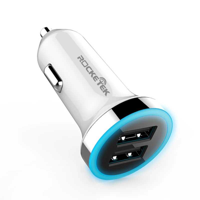 

Aliexpress hot selling 12v 2.4a dual usb car charger adapter with LED light, Black white