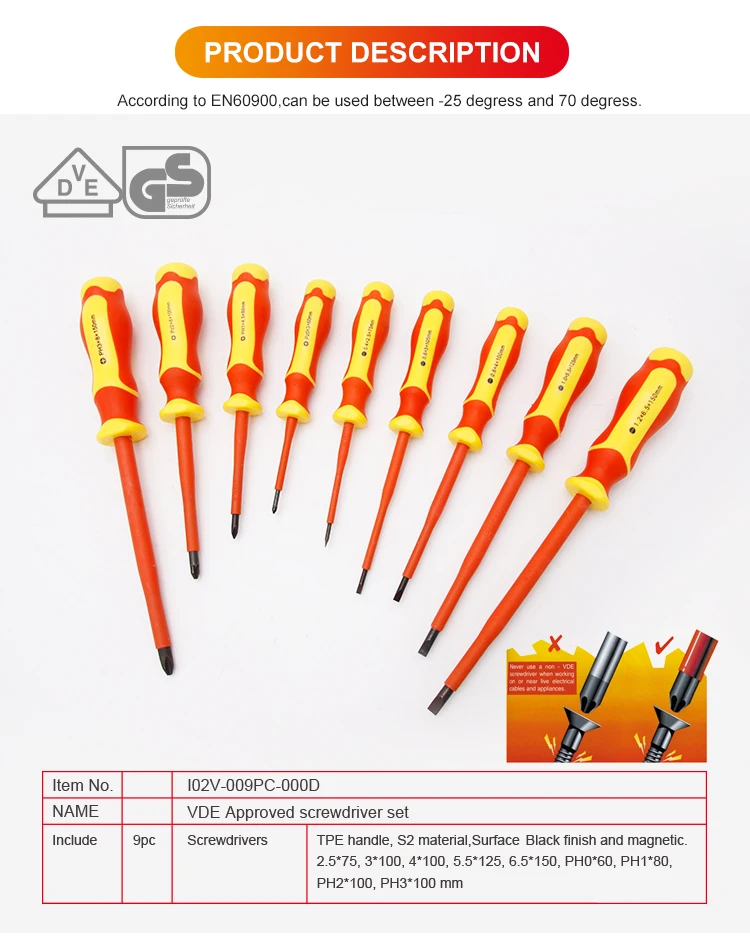 Neo VDE insulated 1000 V screwdriver set of 9 NEO 04-261 S2 steel Slotted PH 
