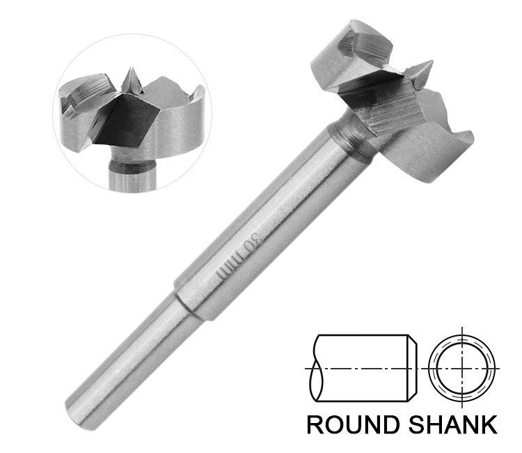 Round Shank Hinge Boring Wood Forstner Drill Bits with Continous Cutting Edge for Woodworking