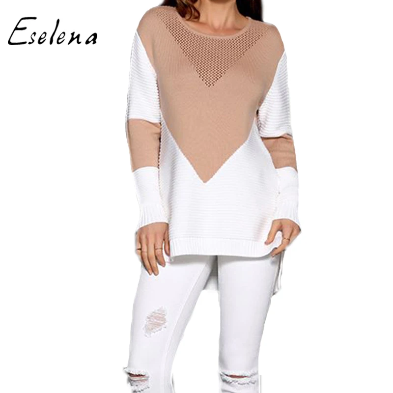 

Sweater factory wholesale custom OEM women loose round collar hollow out long style pullover