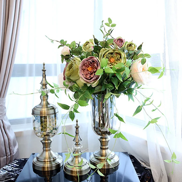 

New design european style home wedding decor transparent glass vase, Copper, black