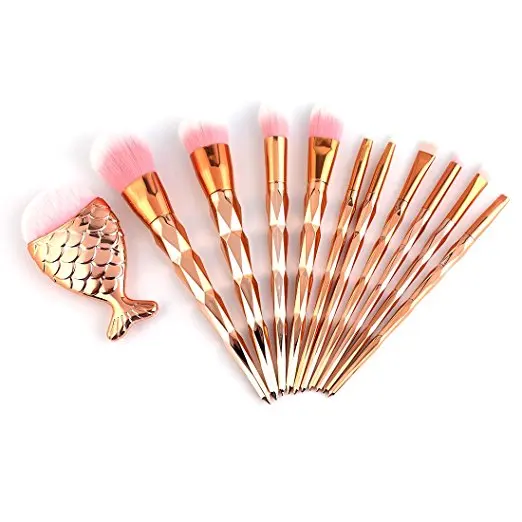10 pcs Rose Gold diamond unicorn Face Contour Foundation Blush Brushes Sets + Mermaid Fish Powder Brush