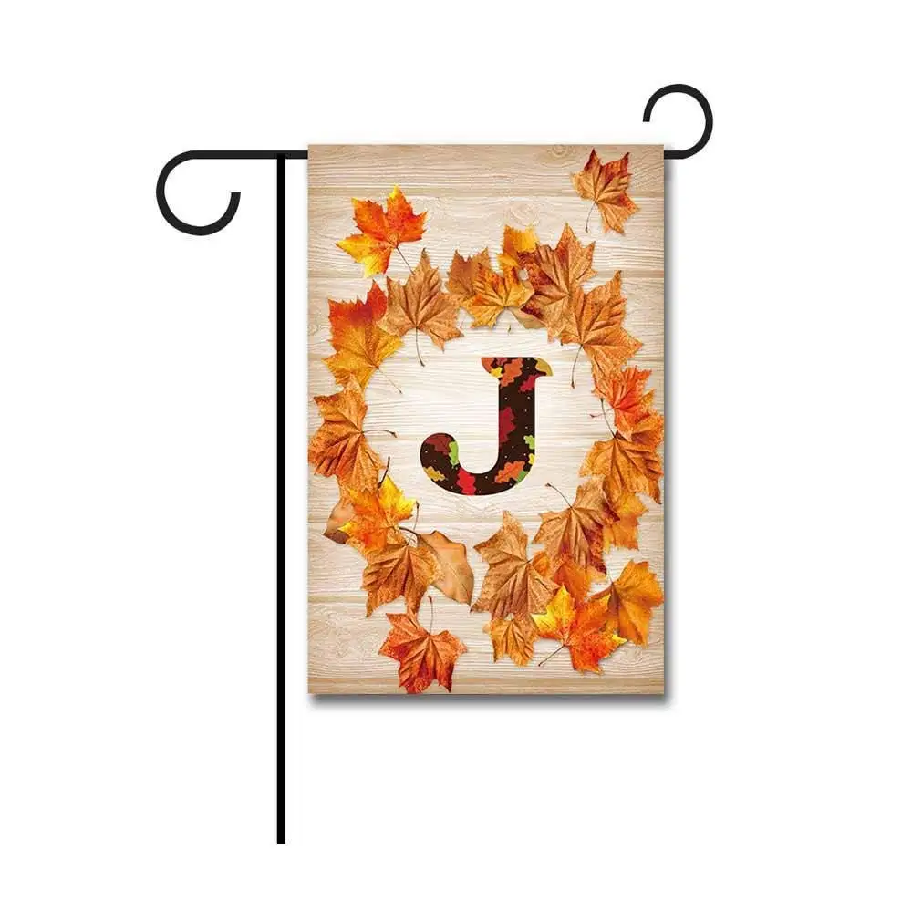 Kafepross Garden Flag Monogram J Decorative Happy Fall Y'all Leaves Autumn Letter Banner For Outdoor 12.5"X18" Print Both Sides