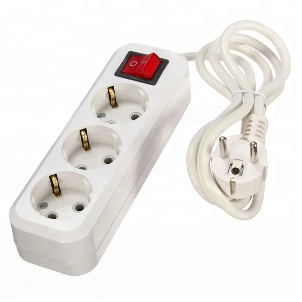 

Hot 250V 10A 3 EU Plug Sockets Outlet AC Power Charger Wall Socket Plug Mains Lead Strip Adapter With Extension Cable Switch