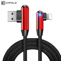 

Cafele Hot Selling smart phone nylon woven 90 degree led light fast charger type c cable for iphone X 8 7 6S