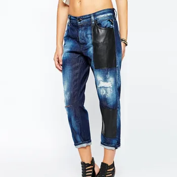 jeans with leather patches