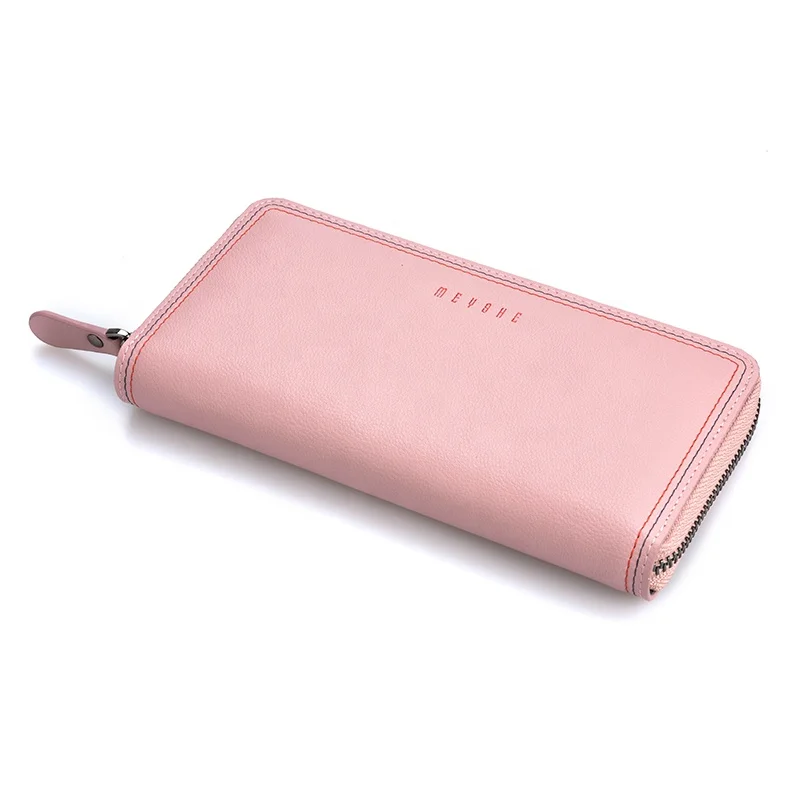 

Full grain leather ladies multicolor zipper women change purse wallet, Pink