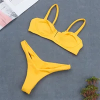 

2019 New lady swimsuit sexy hot two piece solid high cut bathing suit triangle bikini