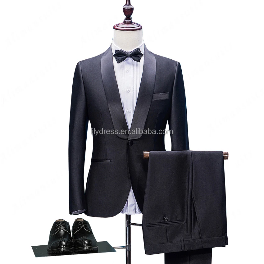 

HD040 New High Quality 2020 Black Groom Tuxedos Slim Fit Tailored Suit Shawl Lapel Wedding Suits For Men (Jacket+Pants+Bow), Per the request