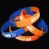 factory direct sell the cheapest custom blue and orange segment color silicone wristband with text
