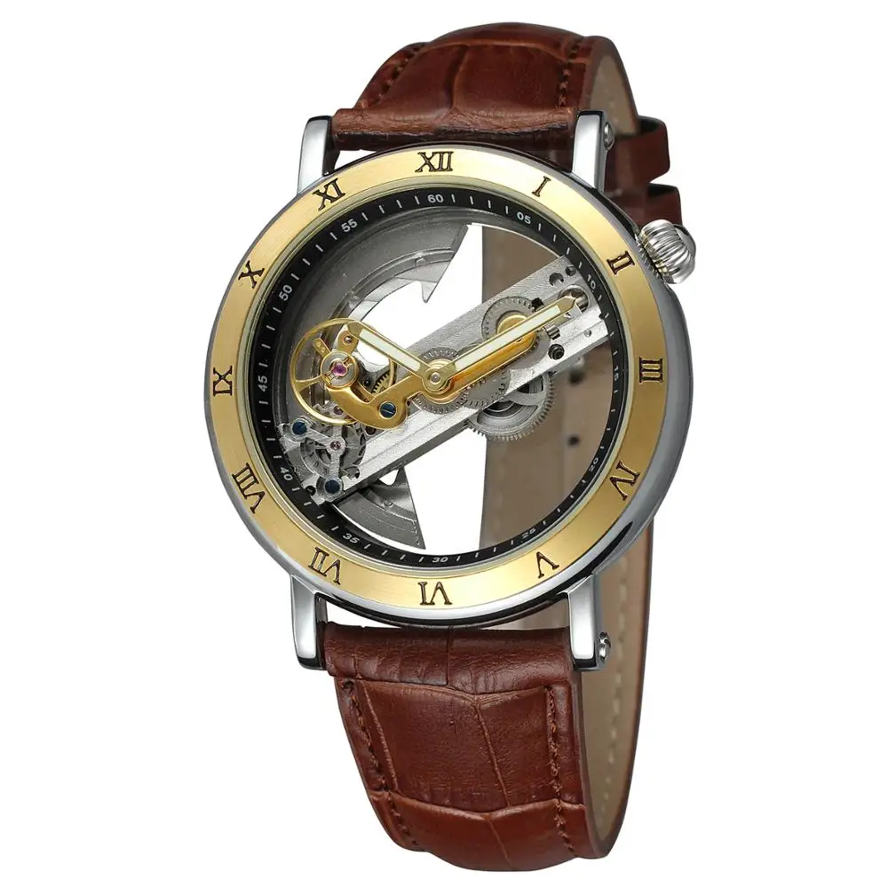 

Forsining Watch Transparent Rome Number New Design Custom Brand See-through Automatic Mechanical Mens Watches In Wristwatches, Brown;silver;black;gold;rose gold
