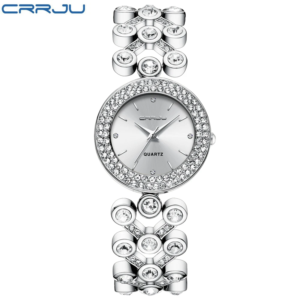 

CRRJU CJ-2205 Ladies Quartz Wristwatches Elegant Rhinestone Fashion Luxury Stainless Band Watches