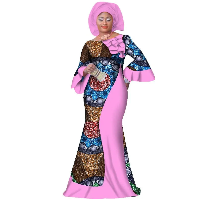 Factory Manufacturer Cotton African Clothing Women Dress Flowers Long Sleeve Maxi Floral Dress WY2709