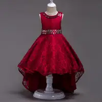 

Western style long tail kid party dress Red New Year's Eve Dresses with belt kid Prom Dress performance for 5 years old