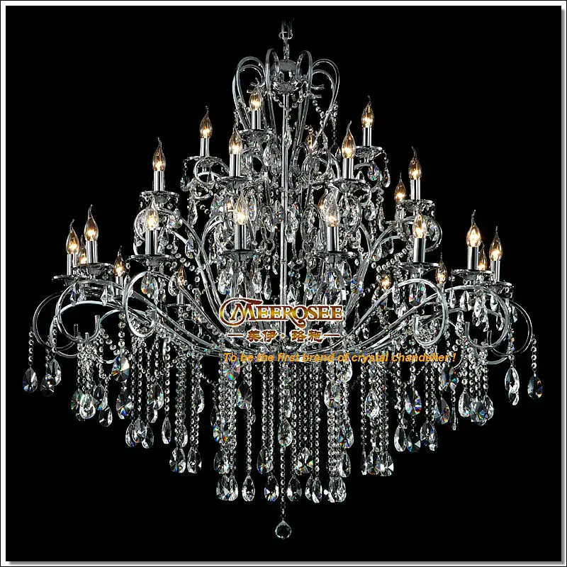 

Large 28 Arms Wrought Iron Chandelier Crystal Light Fixture Chrome Lustre De Sala Crystal Hanging Lamp MD051 L28