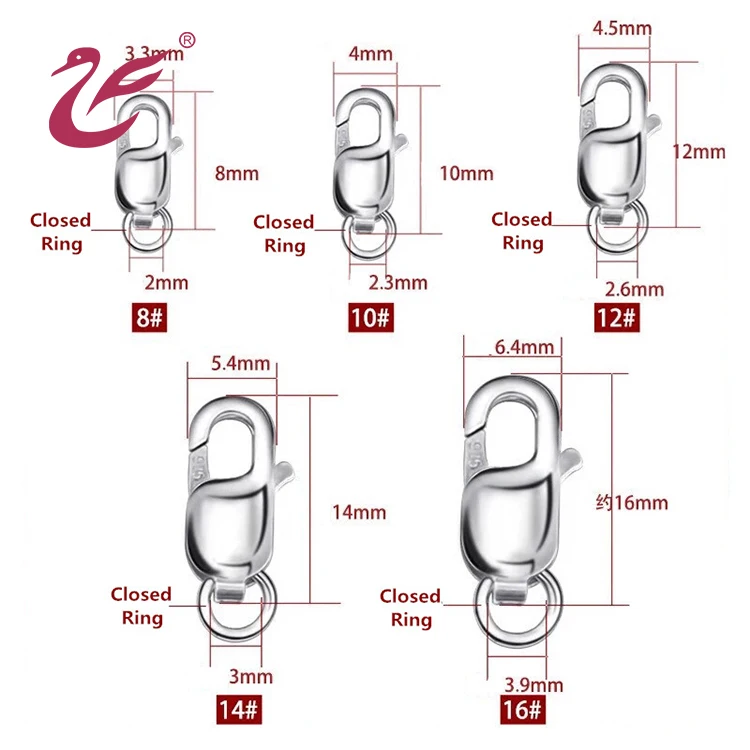 2018 Fashion jewelry findings sterling silver custom size adjustable lobster clasp for pearl necklace clasp