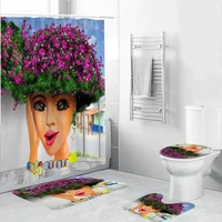 

Decorativas Flower Bath Shower Curtain Set, Fancy African American Women Bathroom Shower Curtain With Hooks/