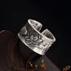 High Quality 990 Sterling Silver Vintage Carp Lotus Prajnaparamita Open Men's Pure Silver Ring