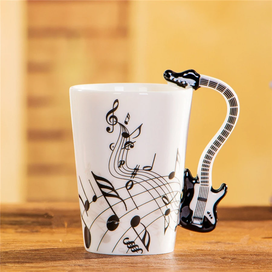 Taza De Café Con Notas Musicales + Plato + Cuchara | Capacidad 200 Ml | Cerámica Apta Para Microondas