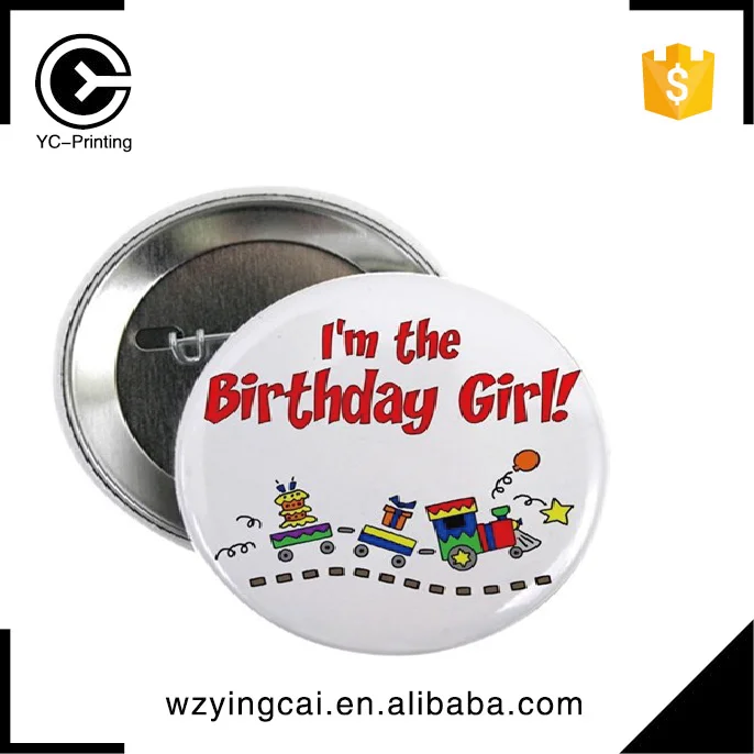 Custom design birthday girls gift tin button badge pin
