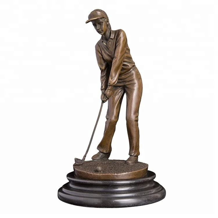 

Bronze Female Golfer Statue Sculpture Girl Playing Golf Copper Statuette Figurine for Office Decor Friend Gift
