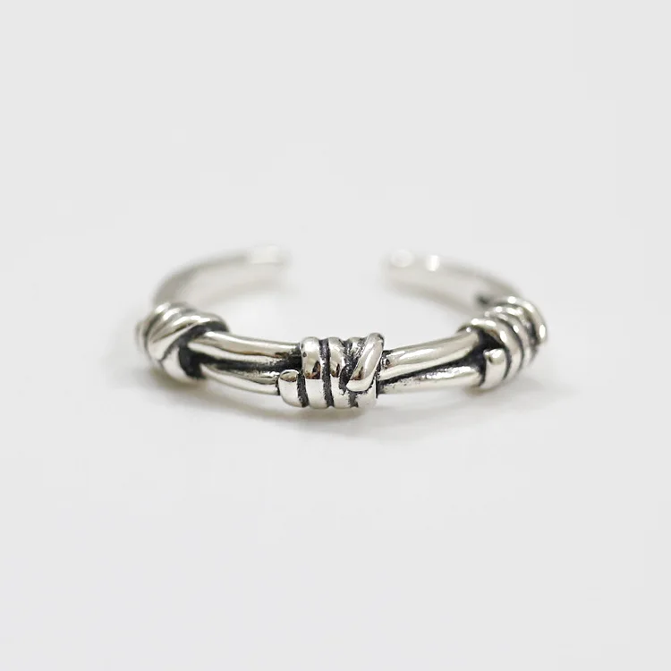 

ZXYR0127 Korean version women S925 sterling silver fashion new retro rope knot cuff ring gift silver jewelry