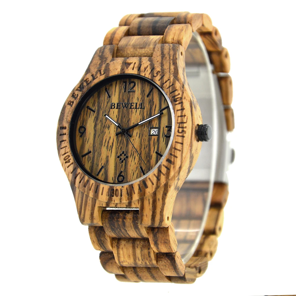 

Alibaba online Shopping Bewell Amazon Top Seller Zebra Wood Watch Wrist Light Weight Custom Logo Watch for Watches Men Wrist
