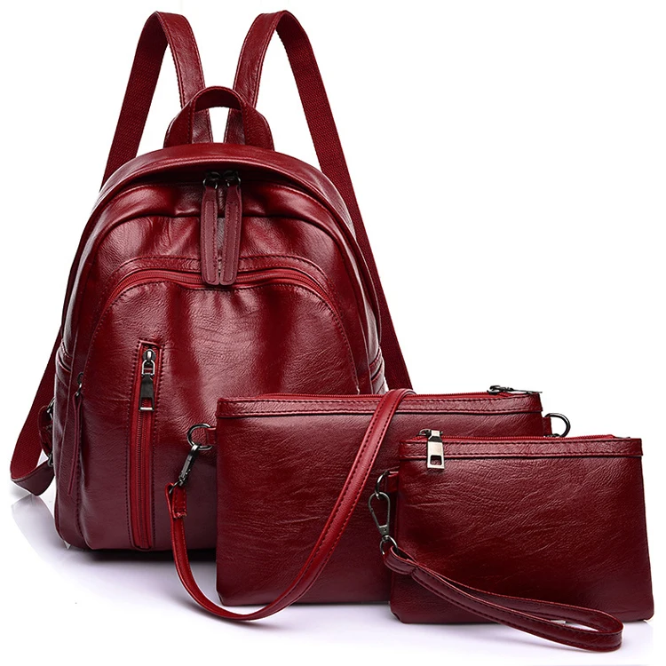 

2019 fashion women leather backpack set with shoulder bag
