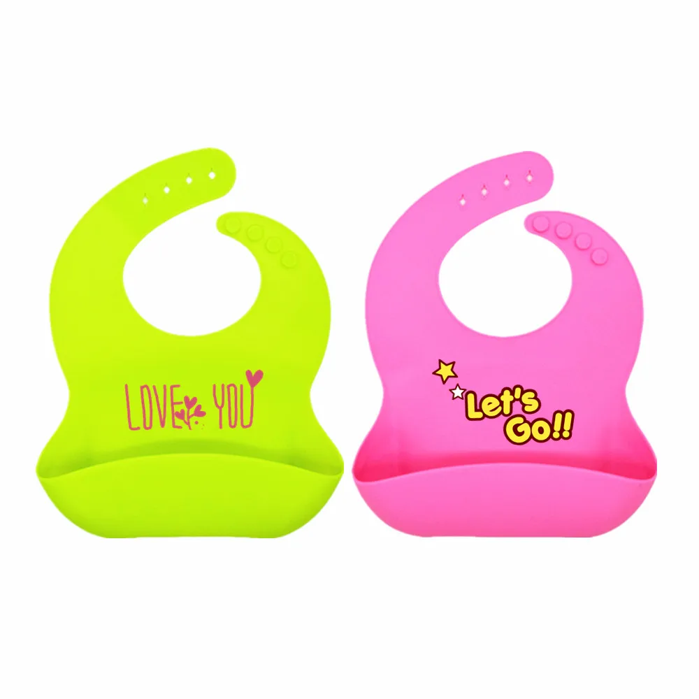 

Waterproof Comfortable Adjustable Soft Silicone Baby Bib with Food Catcher Pocket, Blue;red;green;custom color