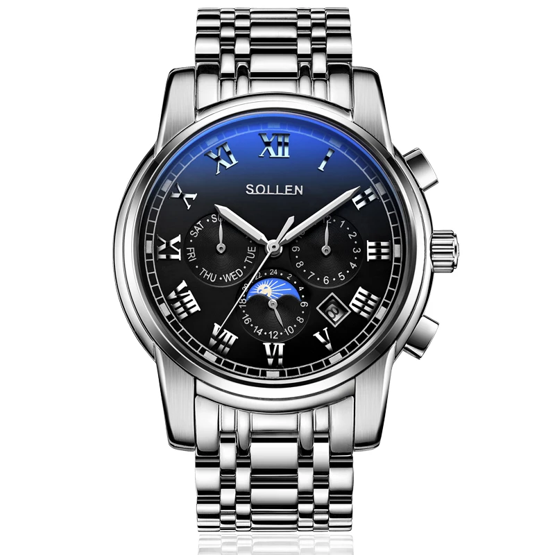 

SOLLEN mechanical watches luxury business watch for men waterproof moon phase luminous wristwatch wholesale relojes relogio