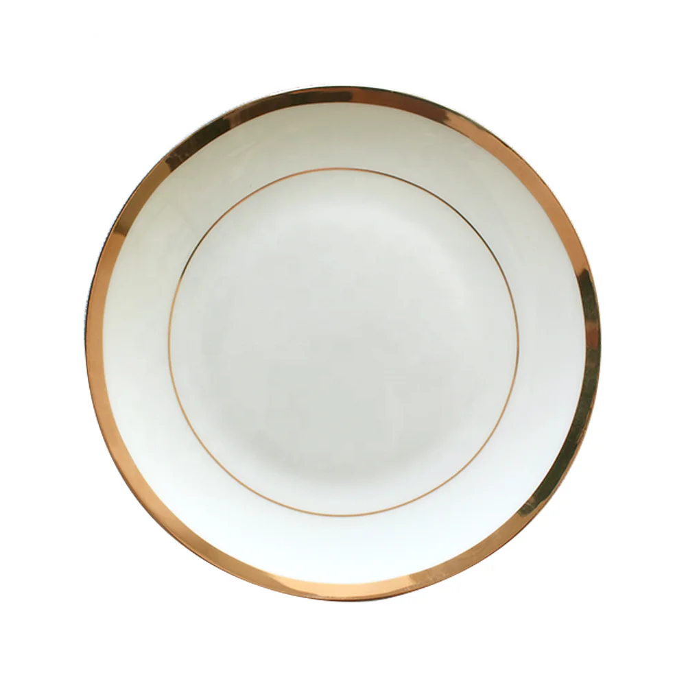 

Wholesale gold rim bone china dinnerware set white dinner plate, Customized
