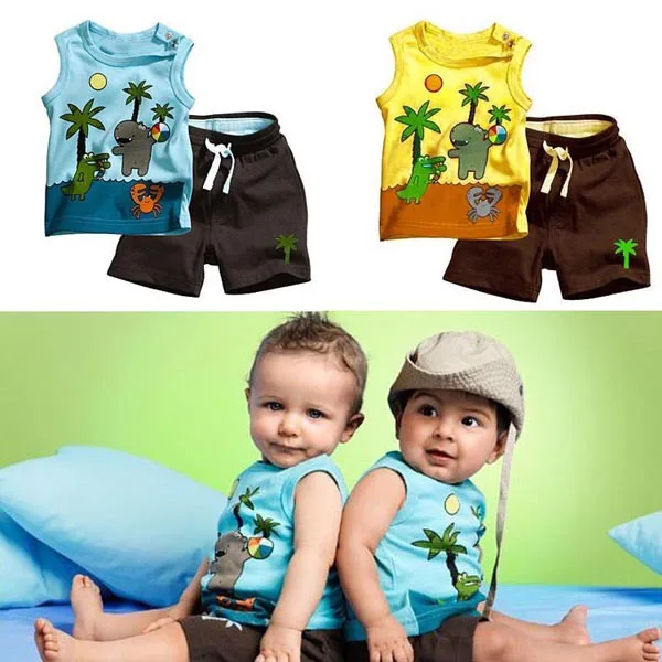 Toddlers Outfits Clothes Boy s Coconut Tree Pattern Sleeveless Tops Pants 0 3YZQ1