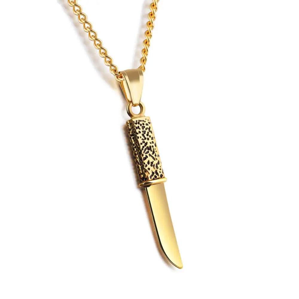 

Hot Selling Vintage 316L Stainless Steel Knife Design Necklace Dagger Pendant Necklace for Men