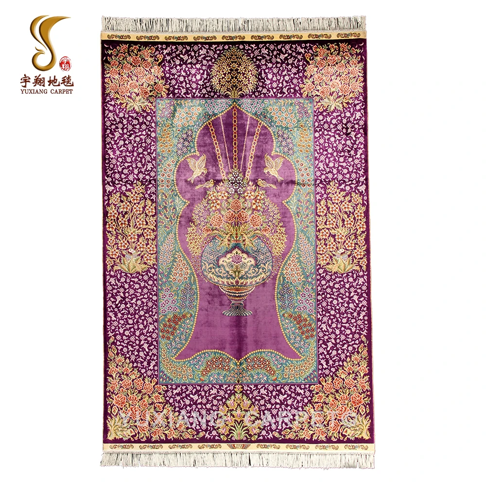 

China Rug Supplier Yuxiang 4x6 ft Attractive Purple Floral Design Persian Silk Carpet For Living Room