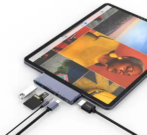 2019 New Design Aluminum 6 in 1  USB C hub adapter for 2018 iPad Pro