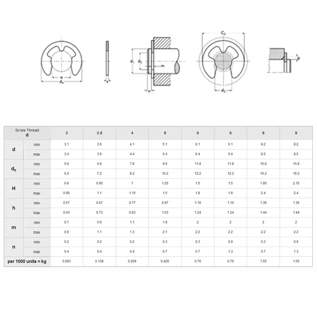 M3 Retaining Ring Circlip Sack Retainer E E-type Buckle-shaped Split ...