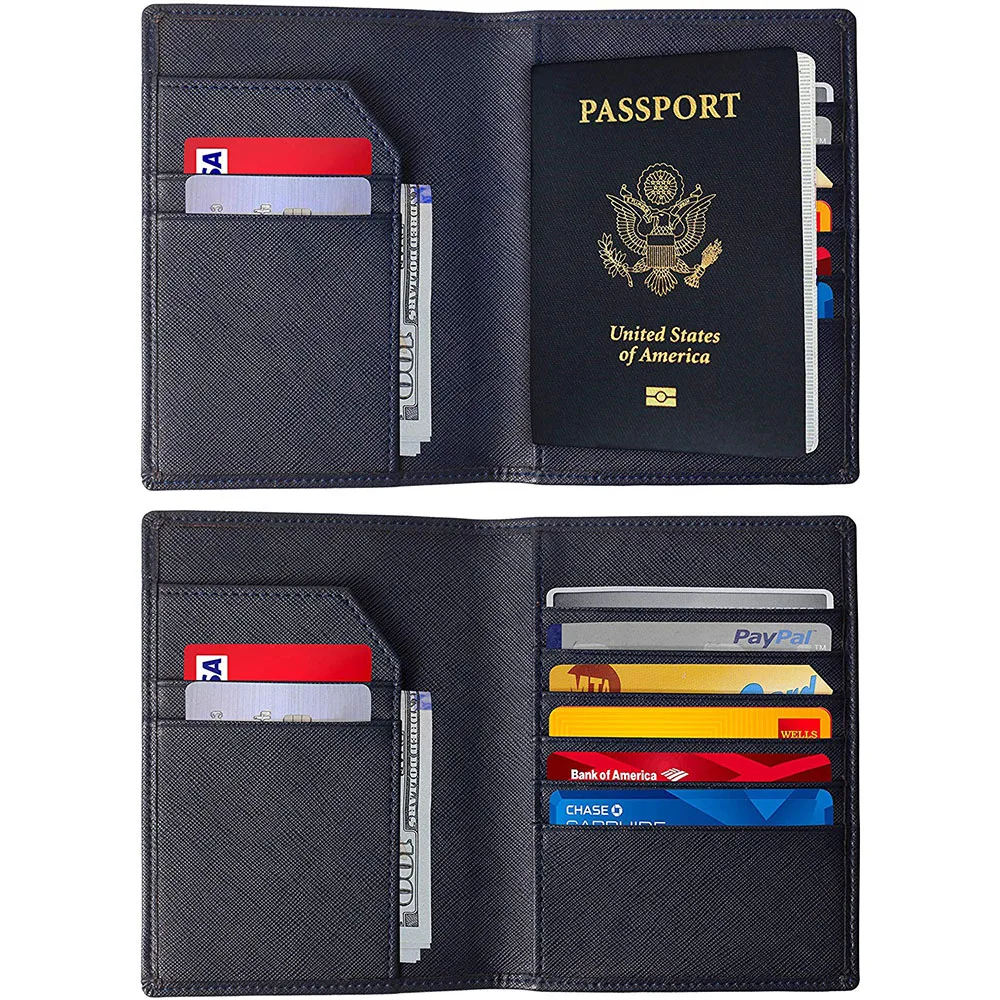 Factory OEM/ODM saffiano leather passport holder card slots with RFID blocking