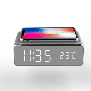 Mobile Desktop Wireless Charger Alarm Clock Thermometer