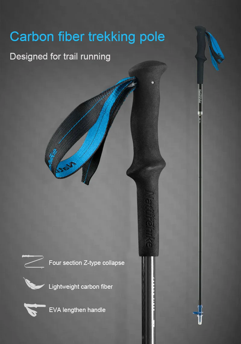 Naturehike ST08 4-Node Mountaineering Sticks alpenstock Ultralight Folding Carbon Fiber Trekking Pole for Walking Trail Running