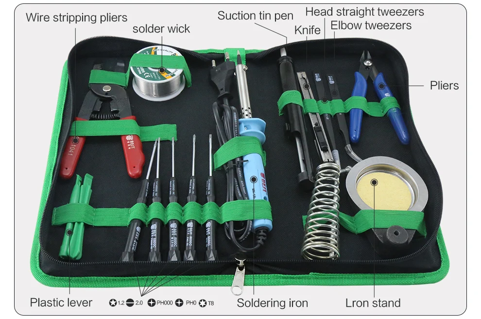 BST-113B 16pcs Multi-function Opening Pry Repair Tool Set Cell Phone Repair Screwdriver Set Electric Soldering Iron Tool Kit Set