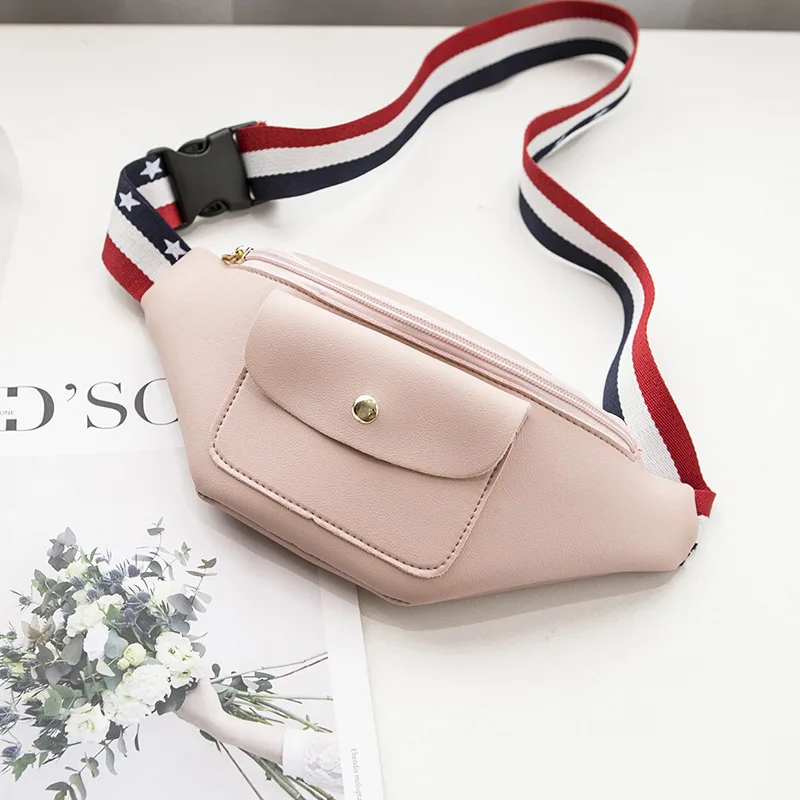 

Cheap price trendy PU leather chest bag stripe belt purse ladies waist bag, Red,pink,brown,gray